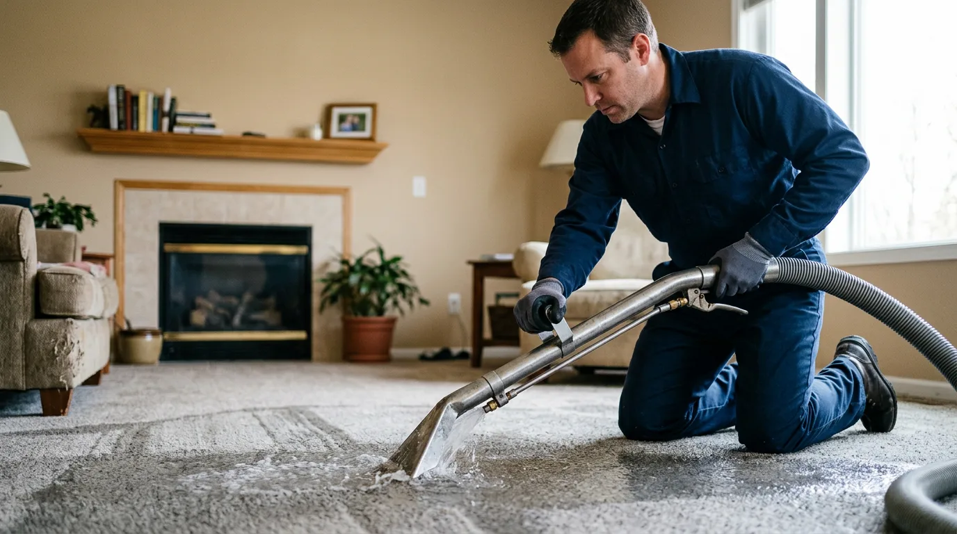 Water damage restoration technician working near Tukwila, WA